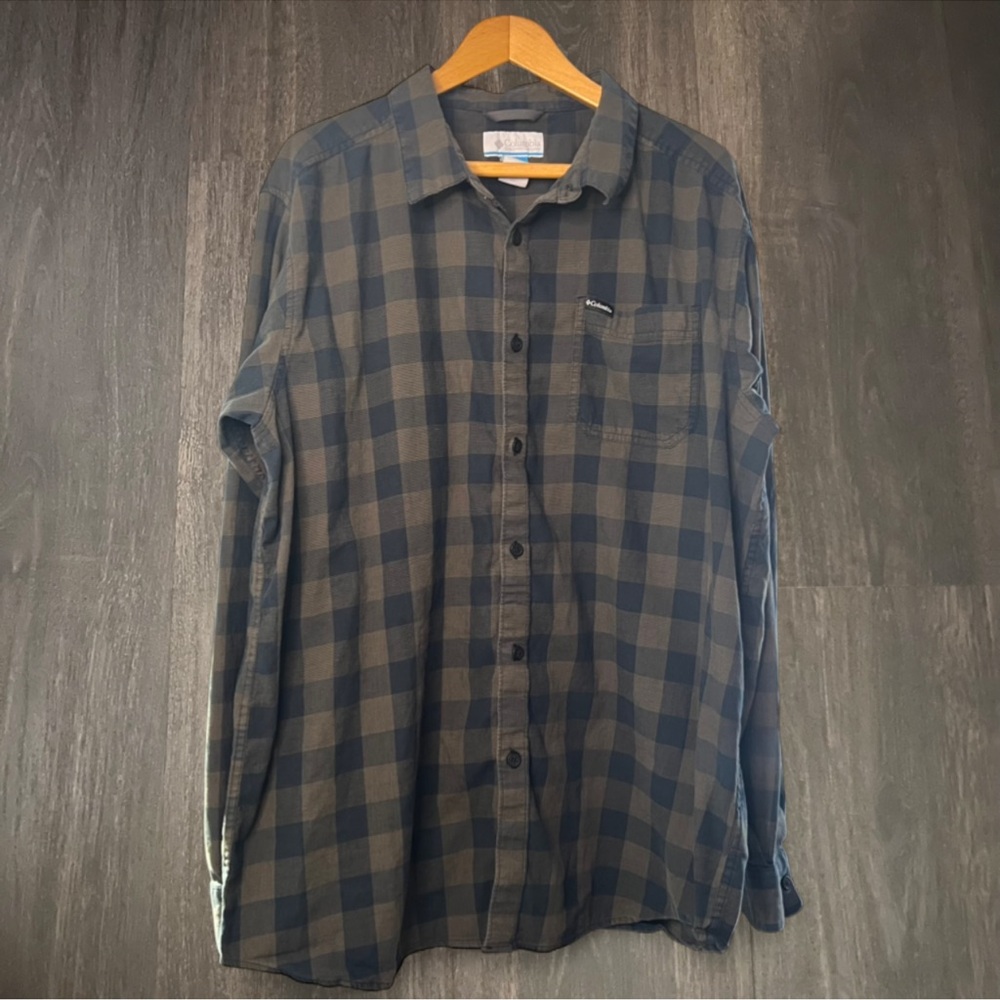 Columbia Plaid Button Down Shirt 2XT Tall Blue Gray Cotton